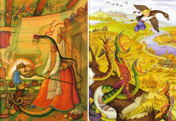 Героїко-чарівні казки стали менш популярними за суспільно-побутові: змій став трансфортуватися у Мачуху. Ілюстрації Катерини Штанко до казки "Івасик-телесик"